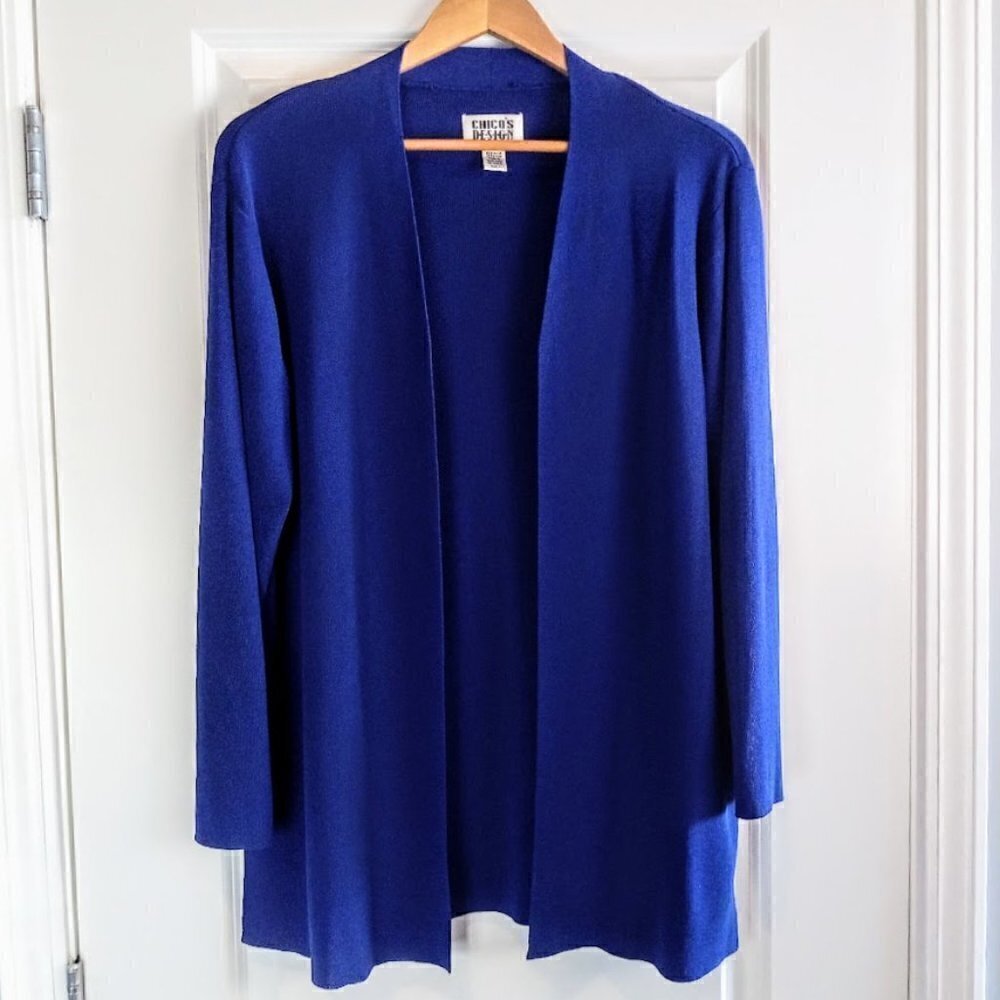 Chico's Royal Blue Knit Long Open Cardigan